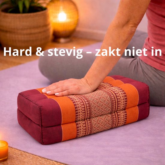 Yoga blok - Traditionele Thaise Kapok Yoga Ondersteuning Blok Kussen - Meditatie Kussen rechthoek - 35x15x10cm - Oranje van Pure Buddha — afbeelding 2
