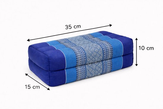 Yoga blok - Traditionele Thaise Kapok Yoga Ondersteuning Blok Kussen - Meditatie Kussen rechthoek - 35x15x10cm - Blauw van Bo-Camp — afbeelding 4