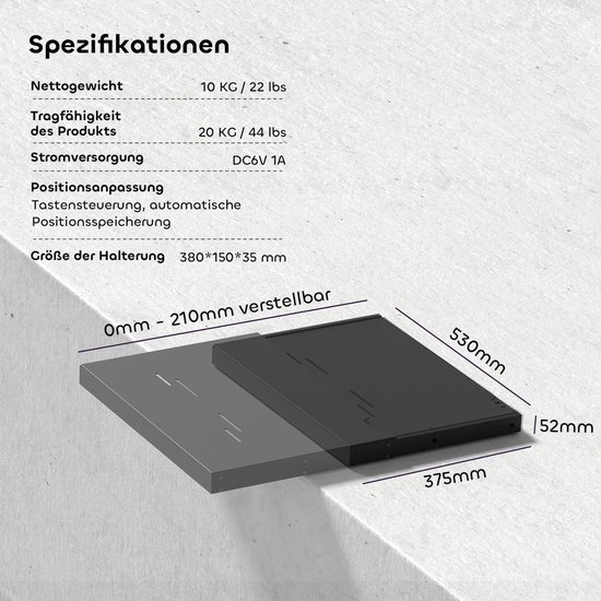 Gemotoriseerde UST projector schuifplank 80-150 inch, uitschuifbaar 60 cm, stil, aluminium, automatisch inbouw