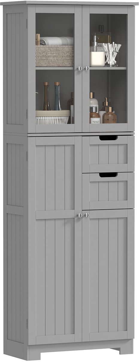 HOMCOM Badkamerkast (vloermodel) - MDF - 60 x 30 x 170 cm - Grijs