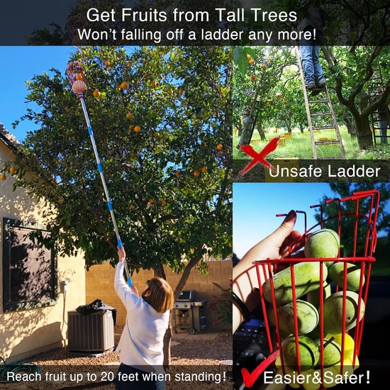Fruitplukker met Mand en Lange Steel - 35-65 Inch Verstelbare Appel Sinaasappel Plukker - voor Avocado, Eikel, Citroen, Peer, Mango - Blauw - 1 Stuk — afbeelding 3