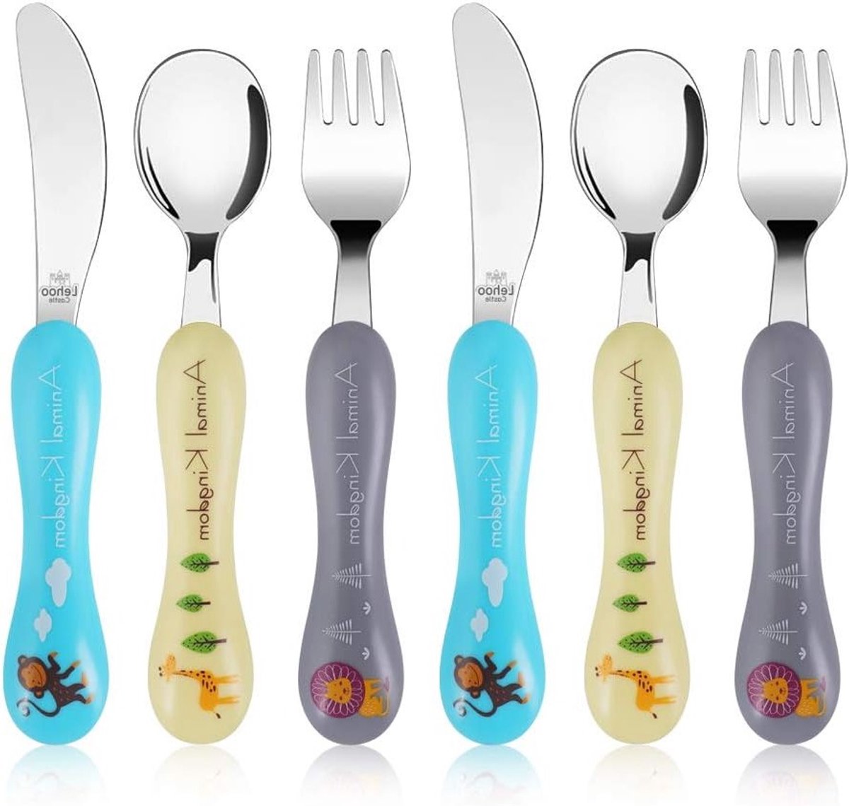 SnelShoppen - Lehoo Castle Kinderbestek 6-delig, Roestvrij Staal Vorken Lepel Messen Babylepel Vork Mes Dierrijk - Kinderbestekset voor Feest, Keuken