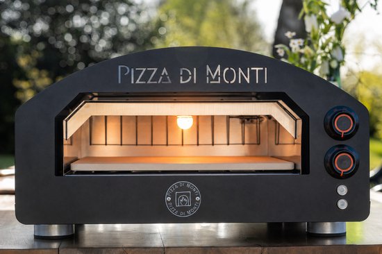 Pizza di Monti – Tavoletta – Black – Luxe Elektrische Pizzaoven – tot 400°C – Tafelmodel – Binnen & Buiten gebruik – Inclusief pizzasteen, schep, verlichting en temperatuur en doorkijk deur.