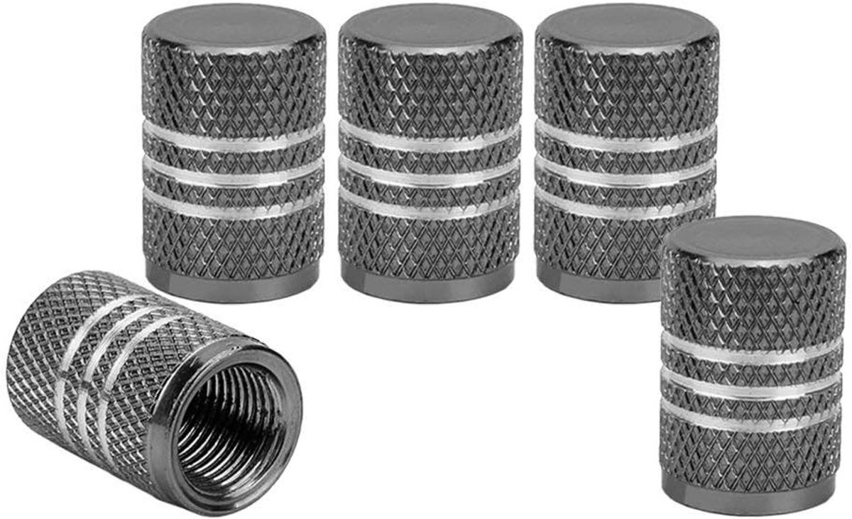 Set van 5 Zilveren Stofkappen voor Ventielen, Aluminium Legering, Stofdicht, Ventieldoppen voor Auto- en Fietspneus