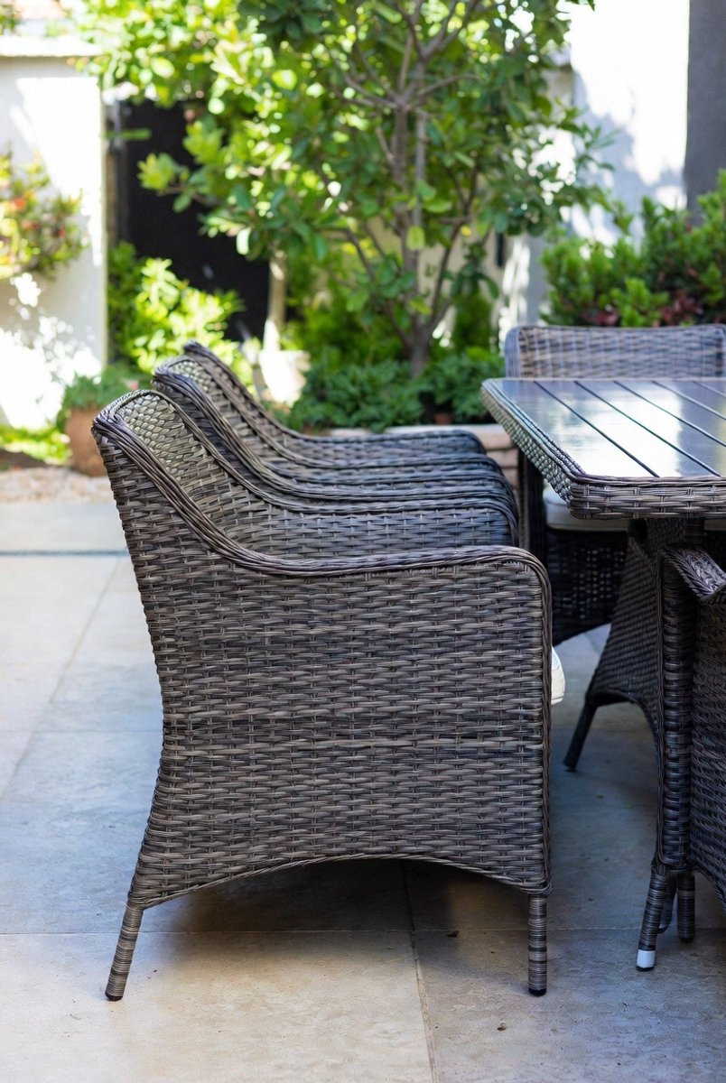 Luxe 7-delige Rotan Tuinset – 6 Persoons Tuinmeubelset met Rechthoekige Eettafel (152x96 cm) & Parasolgat 4–5 cm – Weerbestendige Polyrotan Terrasset met Stalen Frame & E-coating – Outdoor Dining Set voor Tuin & Terras – Medahomestore – foto 2