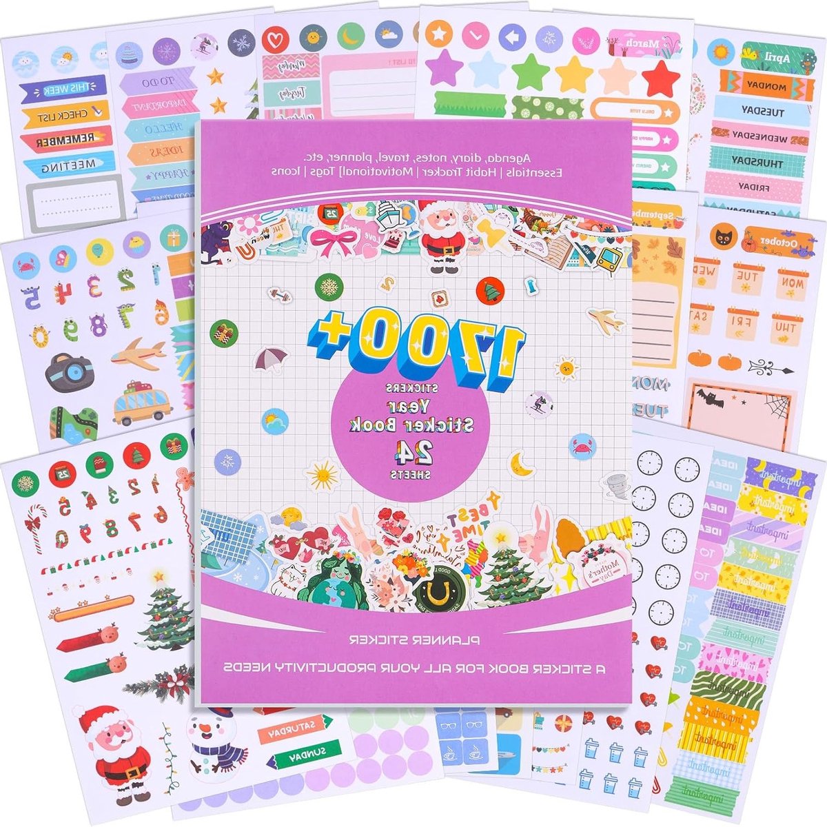 Uitgebreide Planner Stickers Set - 1700+ Stuks voor Maand-, Week- en Dagplanning, Perfect voor Agenda's, Kalenders en Cadeaus