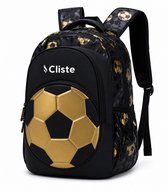 Cliste Rugzak Jongens - Schoolrugzak Jongens 25L – Waterafstotend met Laptopvak – Zwart/Goud Voetbal Rugzak voor Tieners – Duurzaam & Comfortabel