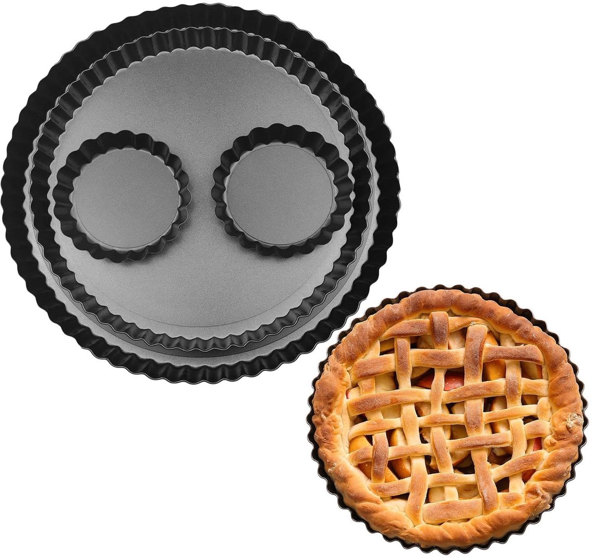 MTTProducts - Cake pan set - ronde quiche pan - robuuste carbonstaal - 28/24 cm - anti-aanbaklaag - vaatwasserbestendig - ideaal voor feestjes