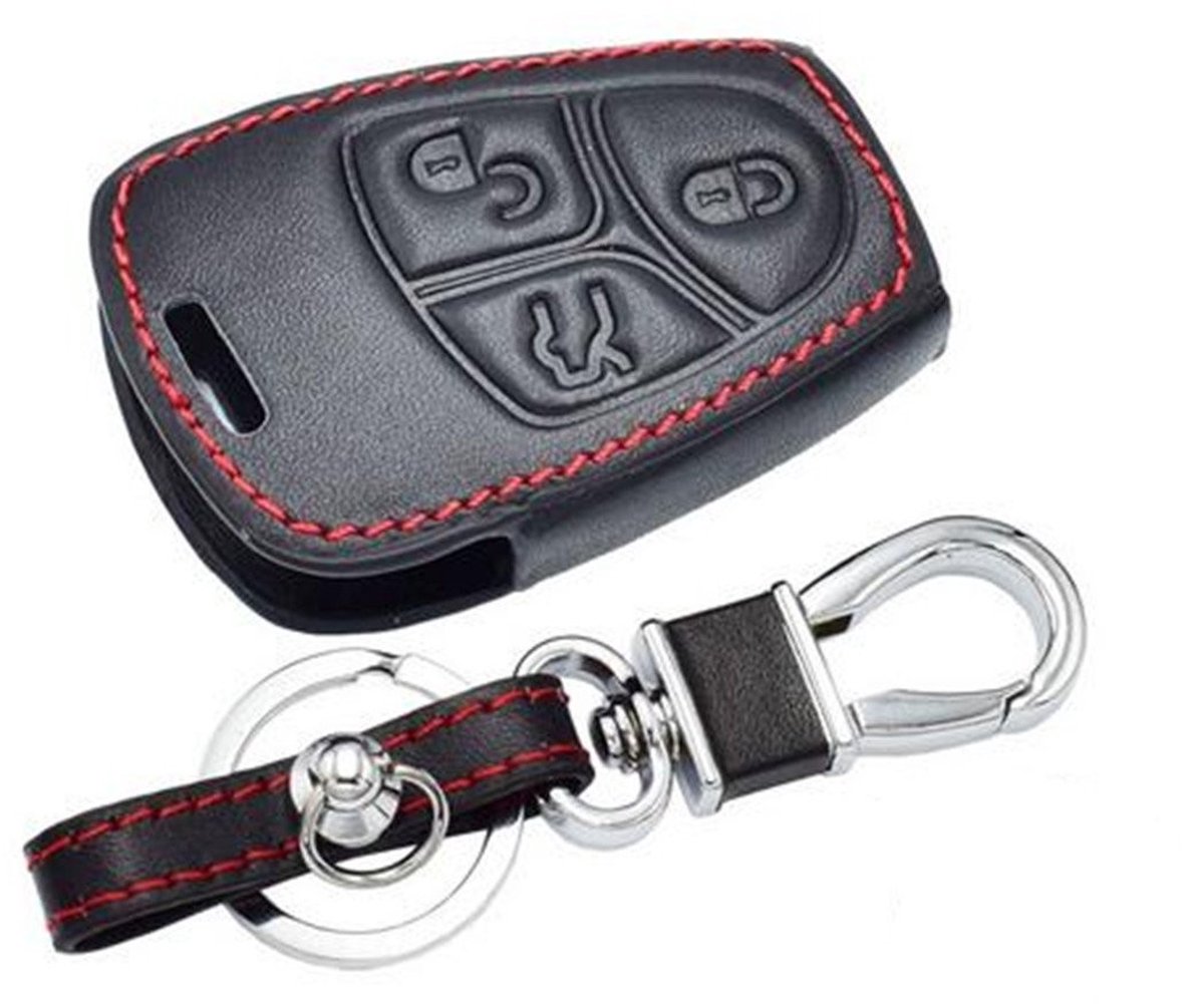 Byshayne - Leather Car Intelligent Key Case Cover - Sleutelbeschermer - Zwart - 3 Knoppen - Perfecte Pasvorm - Geschikt voor Mercedes B C E ML S CL