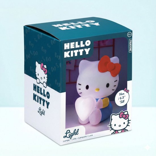 Hello Kitty 3D‑Vormige Lamp met Hart - Officieel Gelicentieerde Sanrio Personage‑lamp, Voor Nachttafel of Plankdecoratie, Werkt op Batterijen - Paladone van hello-kitty — afbeelding 4