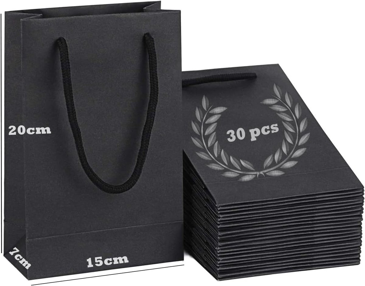 Allecto - Cadeauzakjes - Zwarte Papieren Zakjes - Handvat - Klein Formaat - Geschenktassen - Voor Bruiloft en Feestdagen - 30 Stuks
