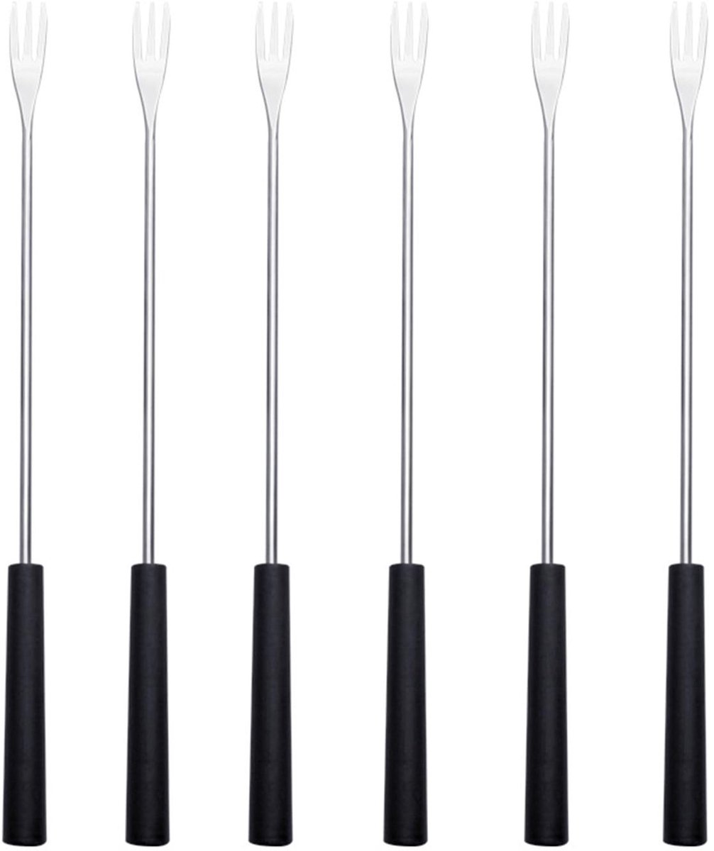 Allecto - Set van 6 kaasfonduevorken - Roestvrij staal - Hittebestendige handgreep - Zwart - Ideaal voor kaas en chocolade - Perfect voor fonduen m...