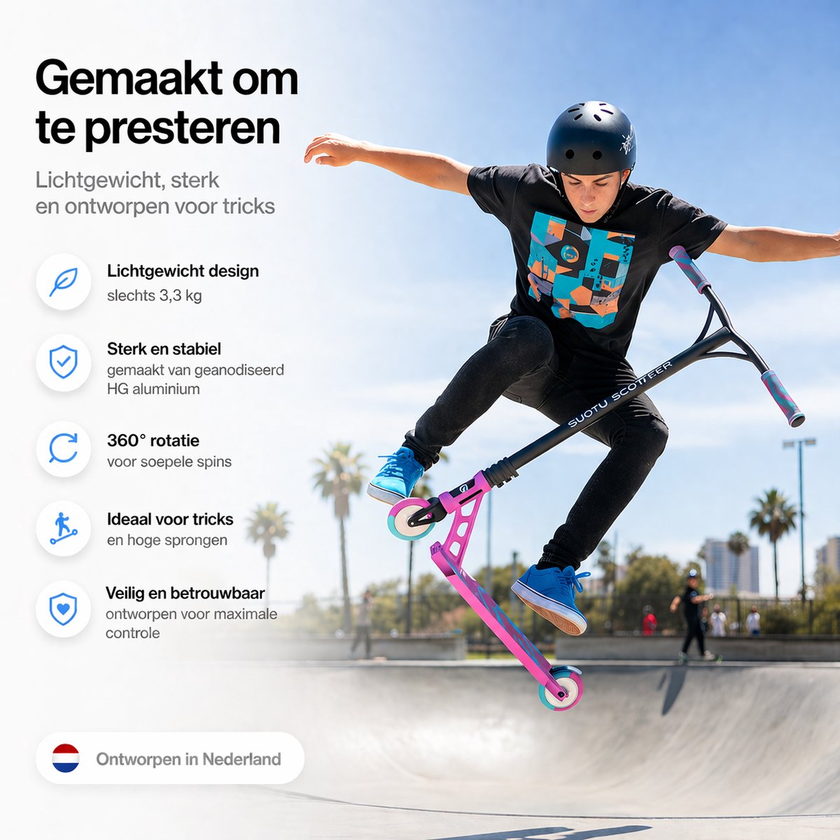 Suotu Stuntstep Professioneel - Step - 110mm - Speelgoed Jongens/Meisjes - Kinderstep - ABEC-9 - 100KG - Aluminium - Blauw/Roze — afbeelding 9