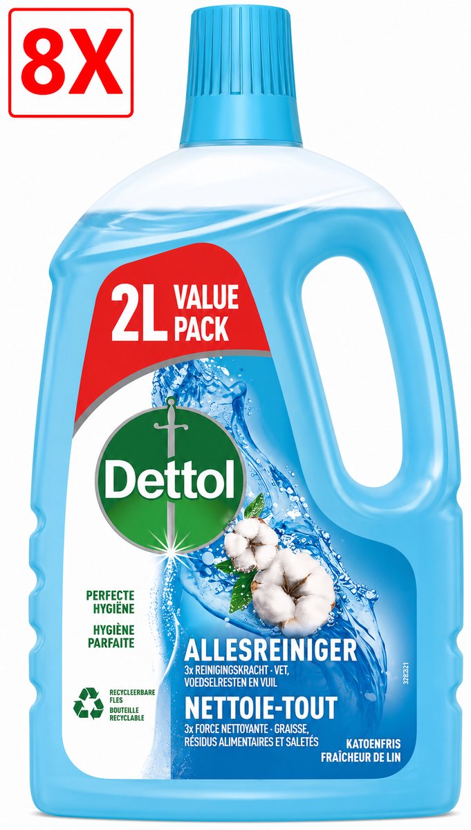 8 x Dettol - Allesreiniger - Katoenfris - Perfecte Hygiëne - 2L