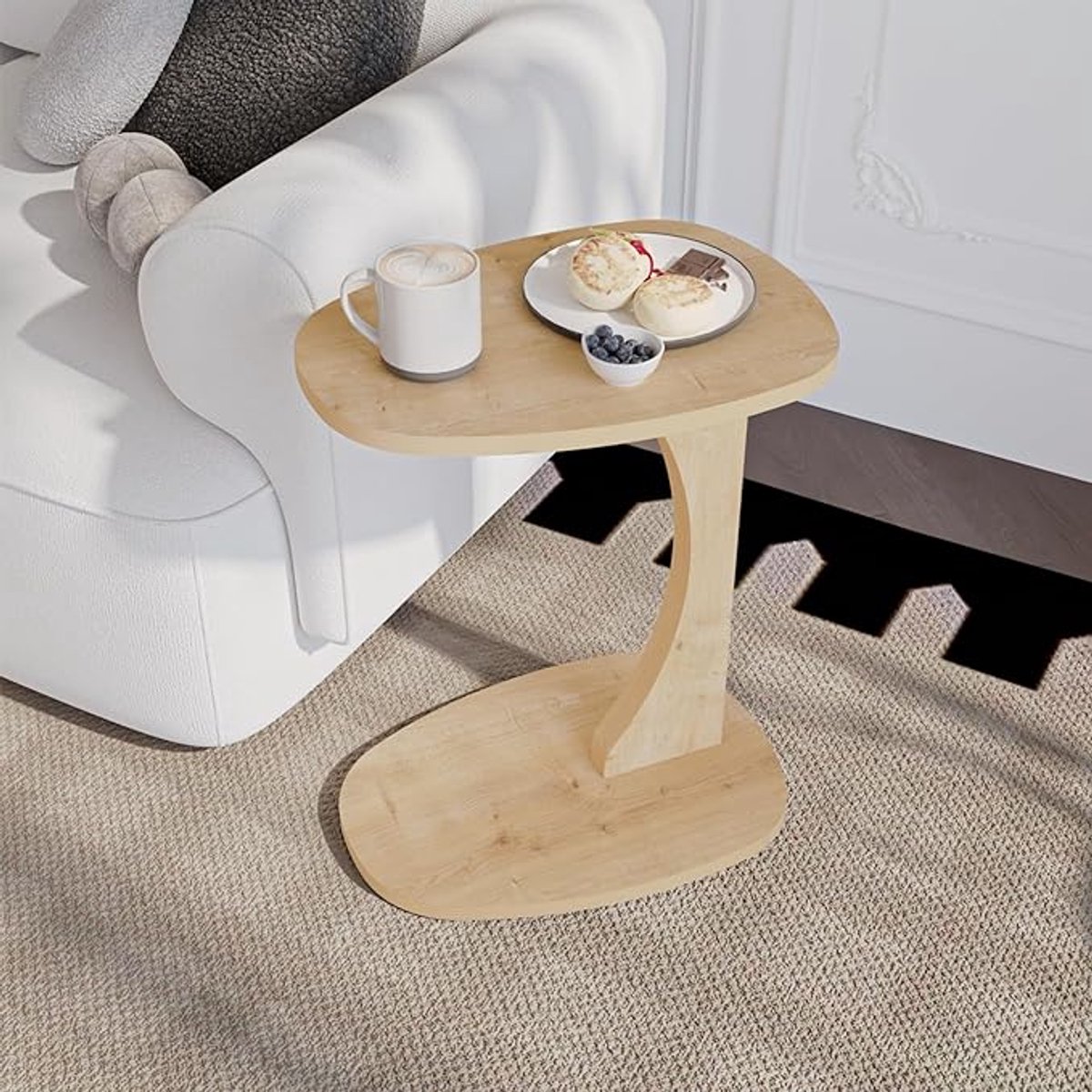 sugodesign Norma Bijzettafel - Bijzettafel met wielen - Bedtafeltje met Wielen - Eikenhoutlook bijzettafel C-vorm - kleine stijlvolle salontafel