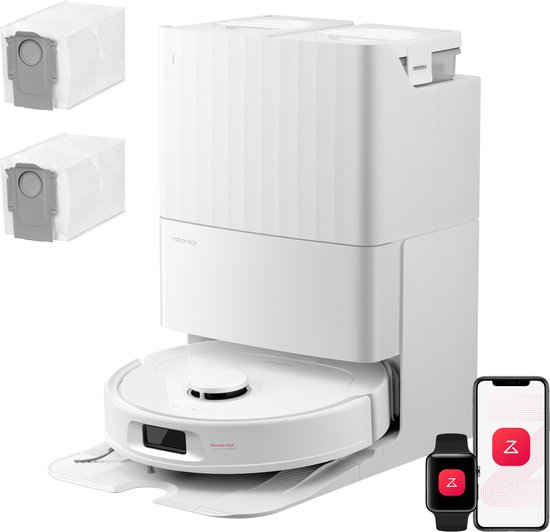 Roborock Qrevo S Pro Set-Robotstofzuiger–Alles-in-één multifunctioneel dockingstation–18500 Pa zuigkracht–Antiklitsysteem-Reactive Tech Obstakelvermijding-Intensieve tapijtreiniging 10 mm Dweilverhoging–Twee roterende dweilpads–Roborock app controle