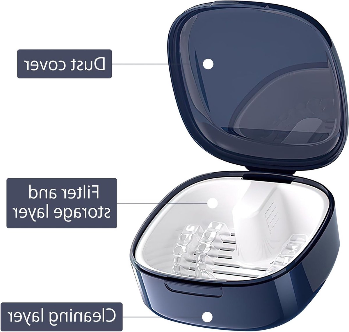 Tandprothesedoos met zeef, handige opbergdoos voor gebitsprotheses en tandbeugels, blauw