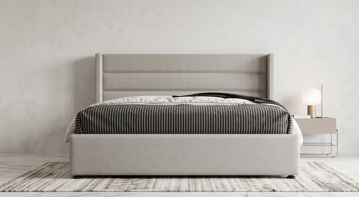 Luxe Opbergbed 140x200 cm met Hydraulische Lift – Mobili Bella Gestoffeerd Tweepersoonsbed met Lattenbodem & Groot Opbergvak – Linnen Stoffering Beige – Modern Design Bedframe zonder Matras