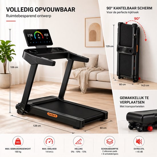 Miryx Inklapbaar loopband - 15% Verstelbare Hellingshoek - Walking Pad - 3.5PK Borstelloze Motor - 1-14km/u Snelheid - LED Display & Hartslag Handgrepen