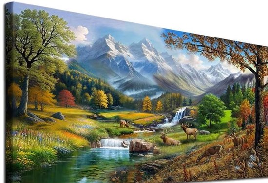 diamond painting landschap met gebergte en dieren 70 x 40 cm