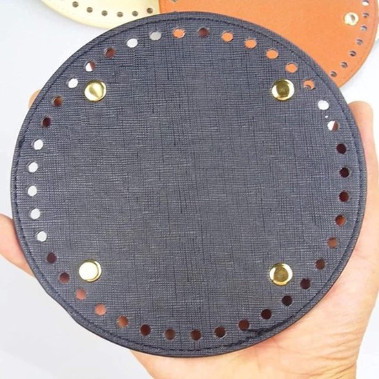 4-delige set leren bodem voor haken, ronde en platte vormen, handtasaccessoires voor gehaakte tassen in zwart, bruin, zilver en beige — afbeelding 4