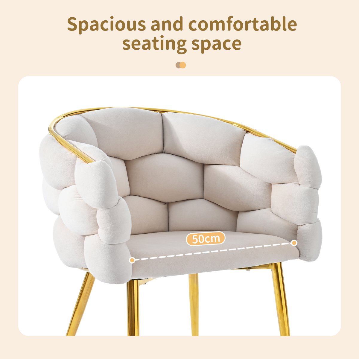 MODENUIT Eetkamerstoel - 44 x 41 x 74 cm - Ergonomische Rugleuning Met Verstelbare Pootjes - Fluweel Beige