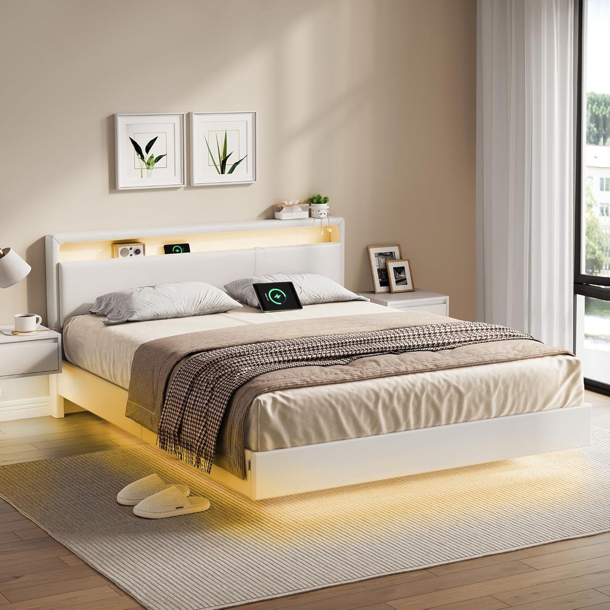 Nebula Floating Luxe Tweepersoonsbed – 160x200 cm – Met RGB LED & Fast-Charge Laadstation
