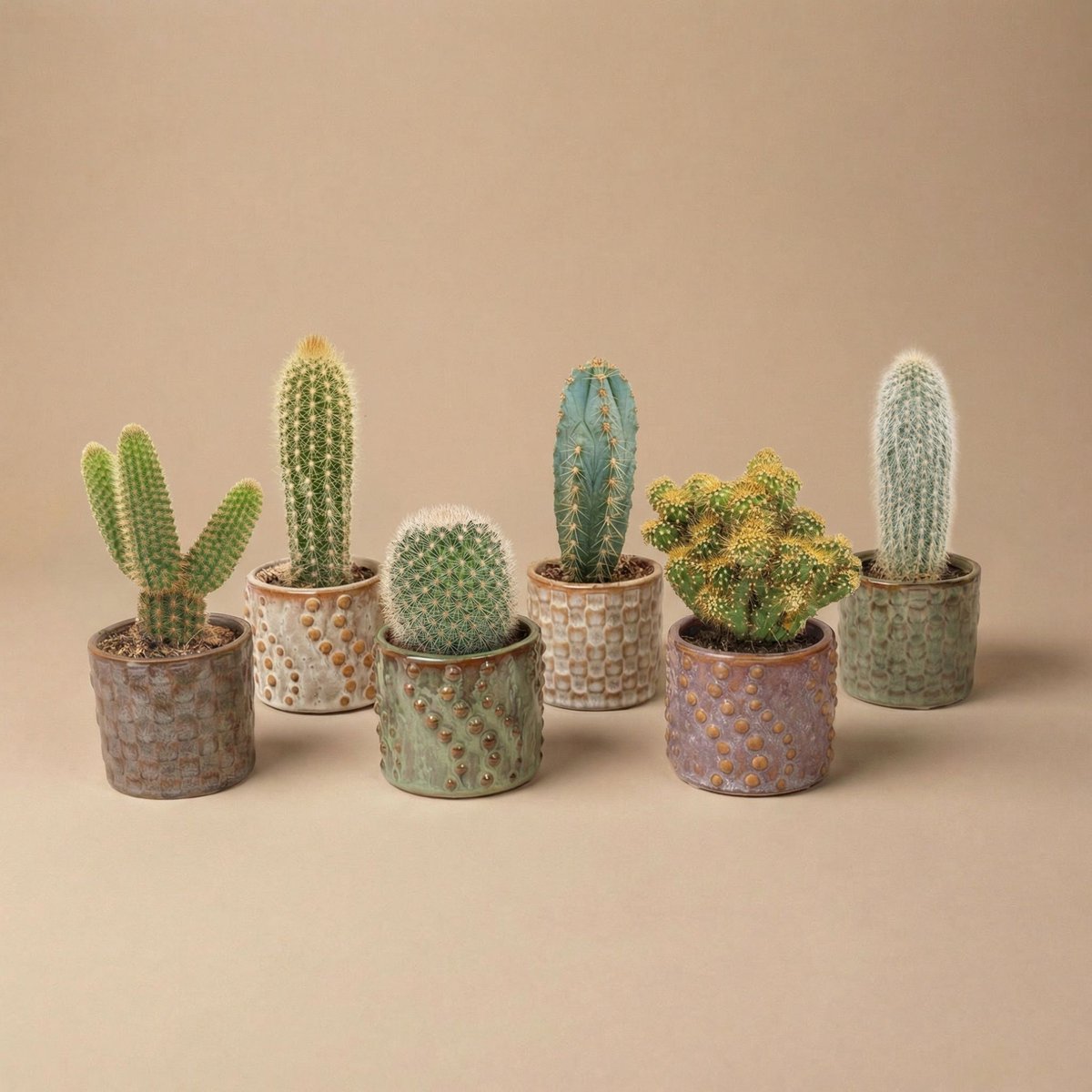Cactus Set van 6 in Keramische Mini Potjes Madrid - ↑ 8–12 cm
