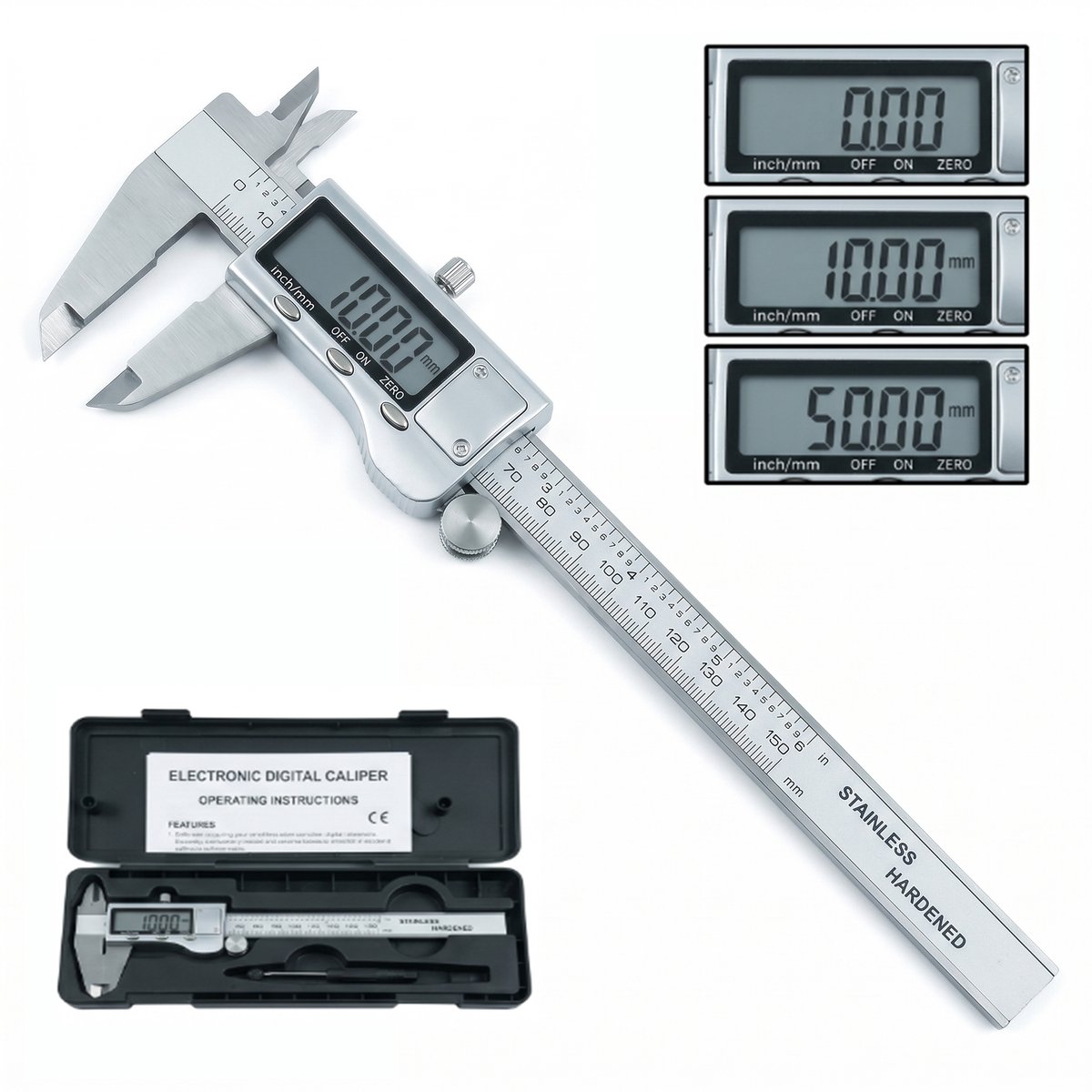 Fokelyi-Digitale Schuifmaat -150mm meetbereik-RVS-LCD Display -Nauwkeurig Meetinstrument-Inclusief Opbergcase & Batterij