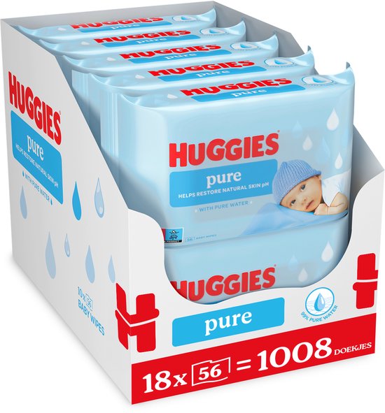 Huggies billendoekjes – Pure 99% water – 18 x 56 stuks – 1008 doekjes