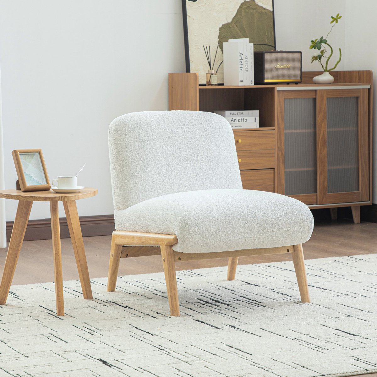 MODENUIT Loungestoel - Armloos Ontwerp Met Houten Poten - Voor Woonkamer, Slaapkamer En Ba