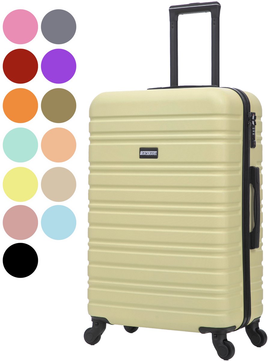 BlockTravel® Reiskoffer Groot 74L - Harde Koffer met TSA-slot - 4 Spinner Wielen - Lichtgewicht Koffer Groot 4 Wielen - Ruimbagage Koffer - Valies Grote Koffer - Koffer Large - 72cm - Licht geel