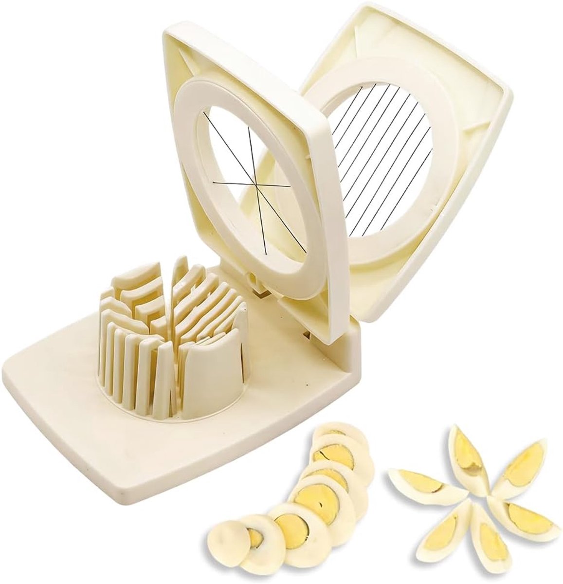 Oneay 2-in-1 eiersnijder van ABS-materiaal, geschikt voor het snijden van hardgekookte eieren, zacht fruit en garnering | Drie snijmethoden, één handig keukenhulpmiddel.