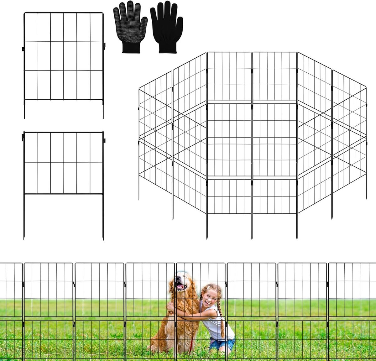 Decoratieve Tuinhekken Set van 10 Stuks, 32"(H) x 32cm(W), Roestvrij Stalen Tuinrand voor Dieren, Tuinomheining voor Terras, Gazon en Binnenplaats