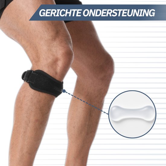 Trebin Patellaband - Kniebrace met Siliconen Drukpunten - Geschikt bij Springersknie en Runner's Knee - Patellabrace voor Linker- en Rechterknie - One Size Verstelbaar - Zwart