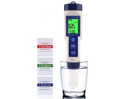 5-in-1 LCD Digitale pH Meter voor Water en Tuin, Waterproof Kwaliteitstester met Temperatuurcompensatie - pH, TDS, EC, Zout en Temperatuur Testset