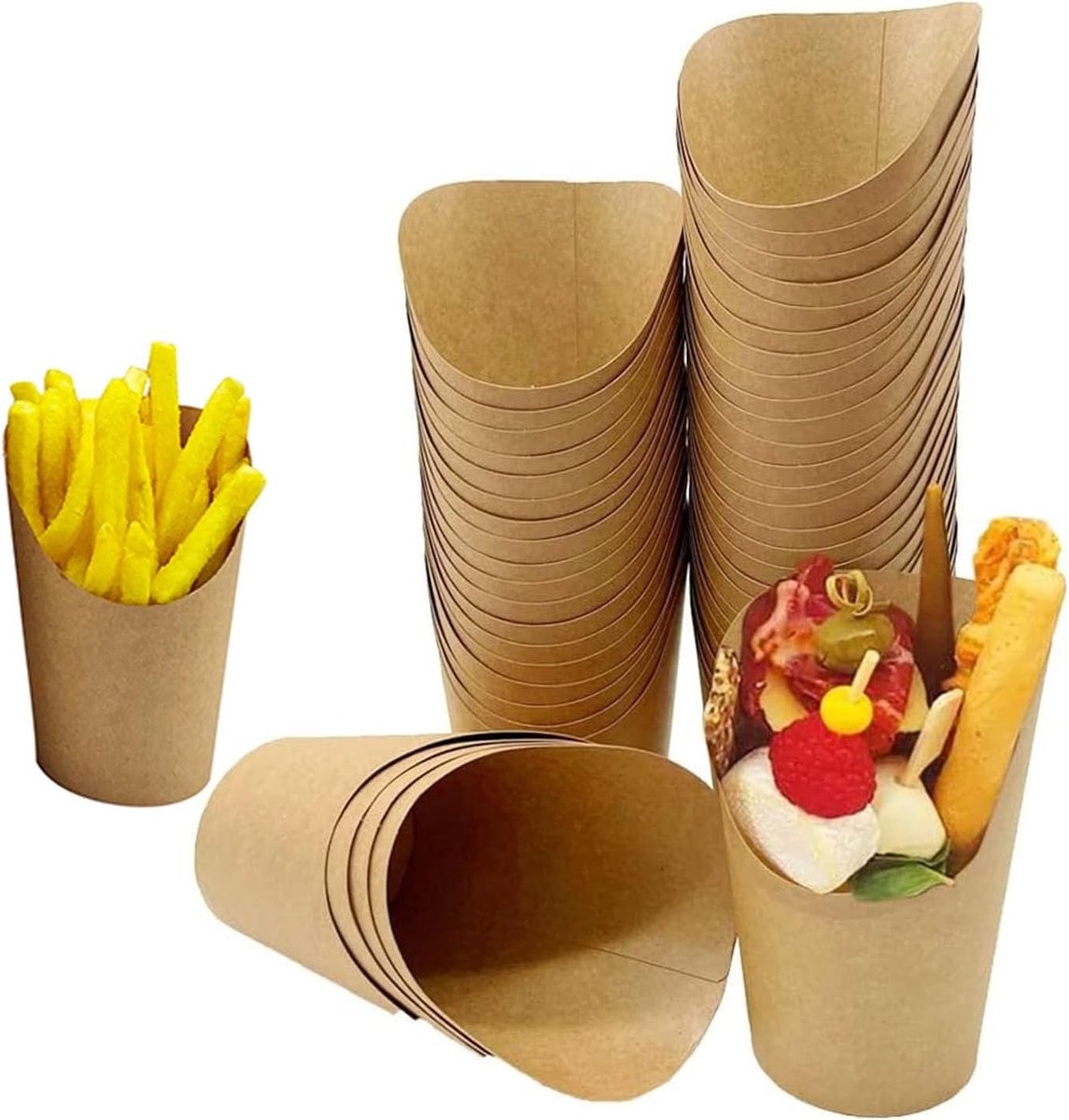 50x Kartonnen Snackbekers Kraftpapier 300ml - Friet, Popcorn, IJs & Snoepbakjes
