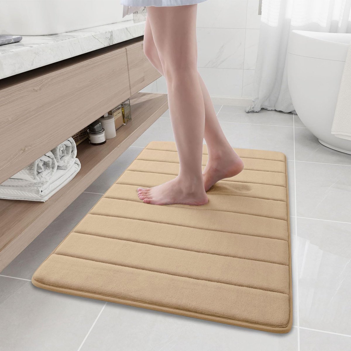 Homaxy Badmat - Memory Foam Badmat - Super Absorberende Badmat - Douchemat - TPR Antislipmat - 61x90 cm - Beige Productinformatie