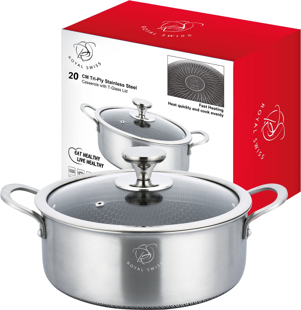 Royal Swiss® Braadpan – Met Dekse 20cm – RVS – Honingraat – Inductie
