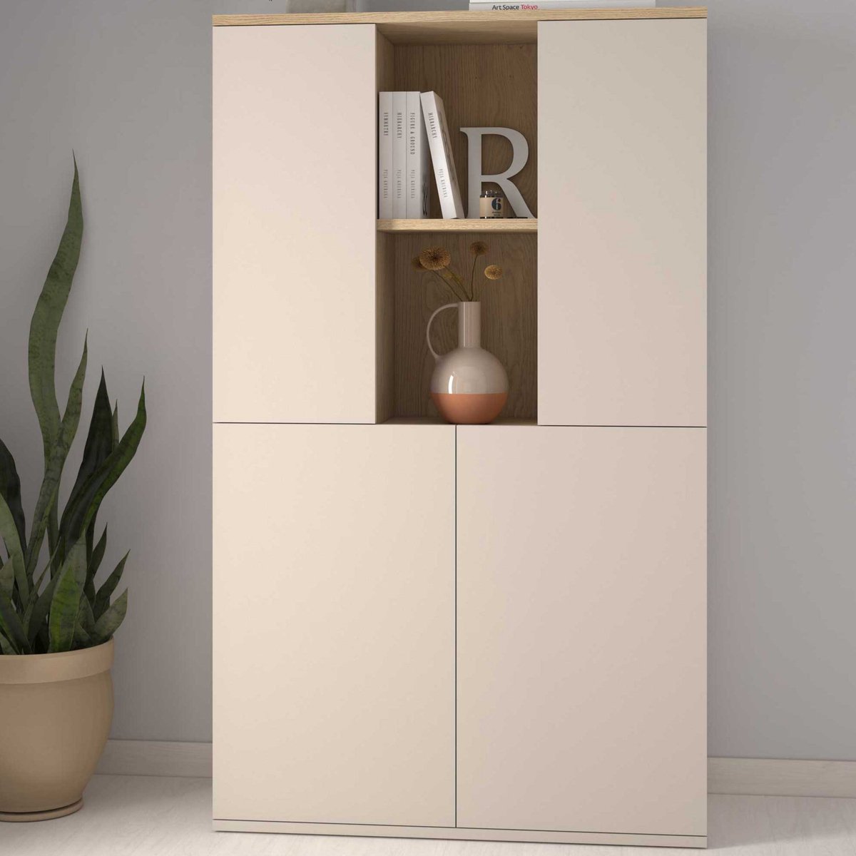 Buffetkast Kosmo - 90x35x150cm - 4 Deuren - Kasjmier/eikdecor