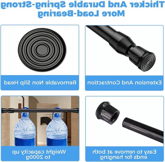 Verstelbare telescopische spanklem stang voor gordijnen, keukenkasten en kledingkasten - 30-50 cm (Diameter 13 mm) - Ideaal voor boekenplanken en opbergruimte — afbeelding 2