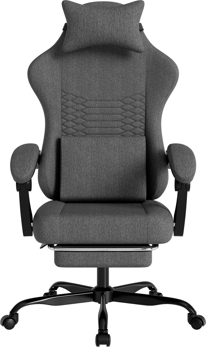 MIVRAY Gamingstoel - Ergonomisch Met Massage, Hoofdsteun En Voetsteun - Voor Gamen En Kantoor - Stof - Donkergrijs