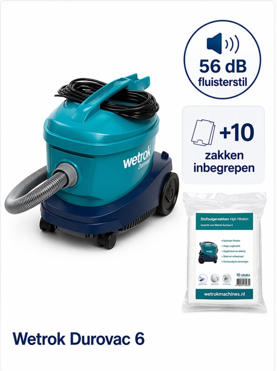 Wetrok Durovac 6 professionele stofzuiger met gratis 1 pak stofzuigerzakken (factuur wordt meegezonden in de doos).
