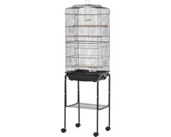 Jently vogelkooi - met voerbakken - met steun - 4 wielen - 46,5 X 36 X 157 cm - zwart