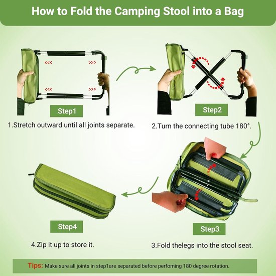 Collapsible Stool - Portable Camping Chair - 200 Lb Draagvermogen - 13 Inch Hoogte - Inclusief Draagtas - Voor Kamperen Vissen Wandelen — afbeelding 5