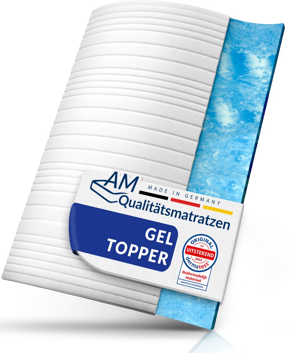 AM Qualitätsmatratzen Gelschuim Topper 80x200cm (SG50) - Hoogte 6 cm - Ademende en wasbare tijk - Kwaliteit Made in Germany - Memory foam mattress topper 80 x 200 - Voor Matras en Boxspringbed