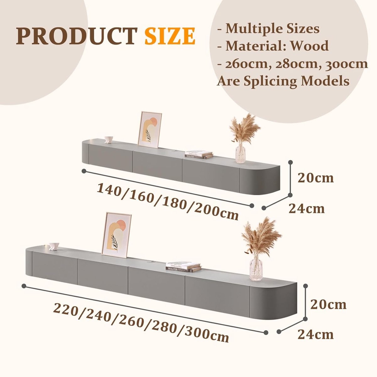 Zwevend TV-Meubel "Aero Compact" – Modern Wandmeubel van Massief Hout met Lades en Geïntegreerd Kabelbeheer – Wit – 160 x 24 x 20 cm