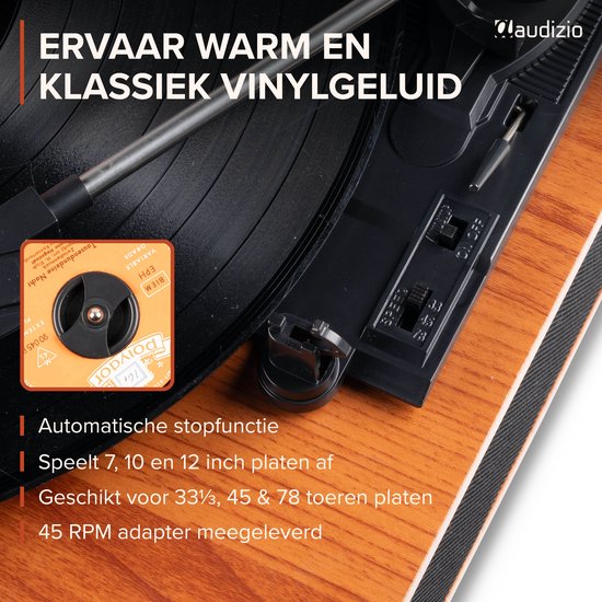 Platenspeler - Audizio Irvine - LP speler - Platenspeler Bluetooth - Voor alle plaatformaten - Houtlook — afbeelding 4