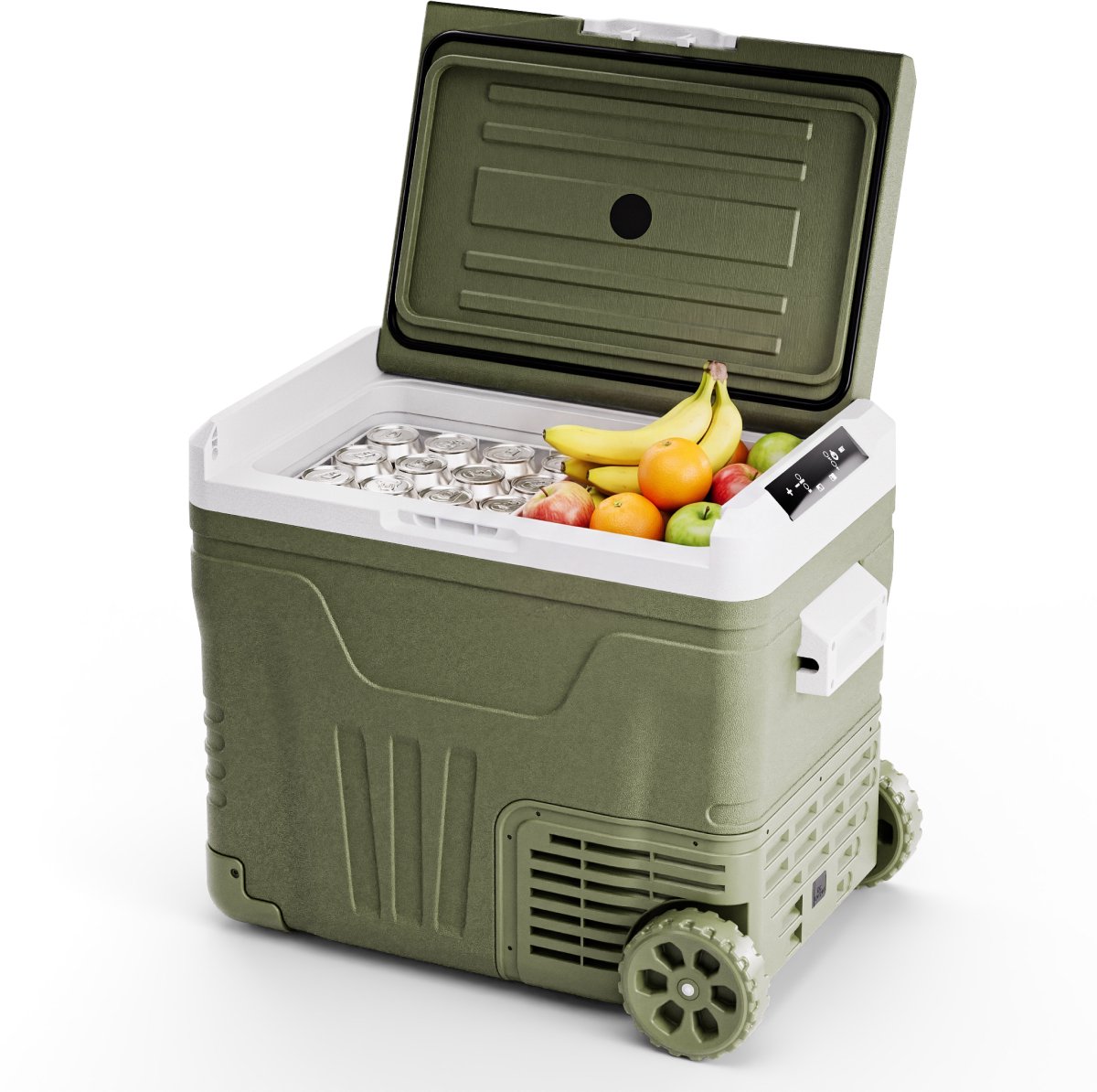 Auronic Elektrische Koelbox - Compressor - 50L - 12V en 240 volt - Camping Koelkast - Frigobox Auto - Met Wielen en Hendel - Groen