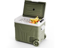 Auronic Elektrische Koelbox - Compressor - 50L - 12V en 240 volt - Camping Koelkast - Frigobox Auto - Met Wielen en Hendel - Groen